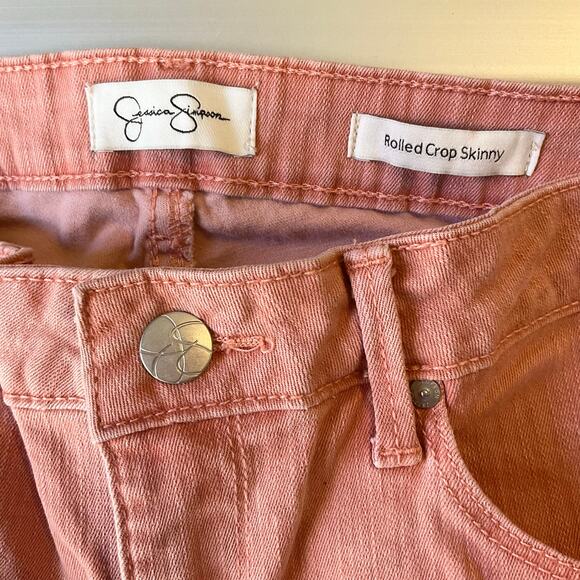 Jessica Simpson Rolled Crop Skinny Jeans size 4/27 Pink Mid Rise Stretch - Picture 9 of 11